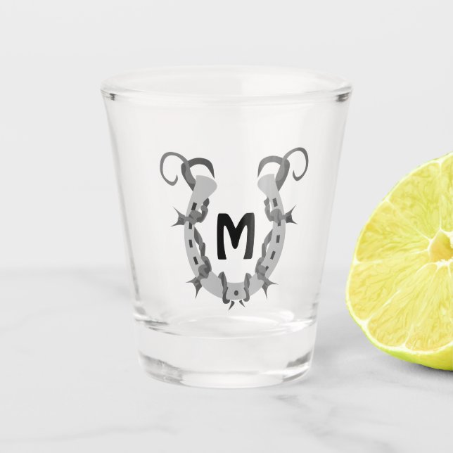 Copo De Shot Ferradura enrolada em Monograma de Fios-Barbed (Frente)