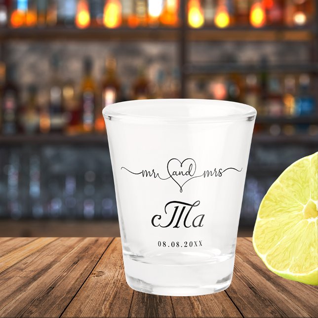 Copo De Shot Festa de casamento de monograma da Sra. recém-weds (Criador carregado)