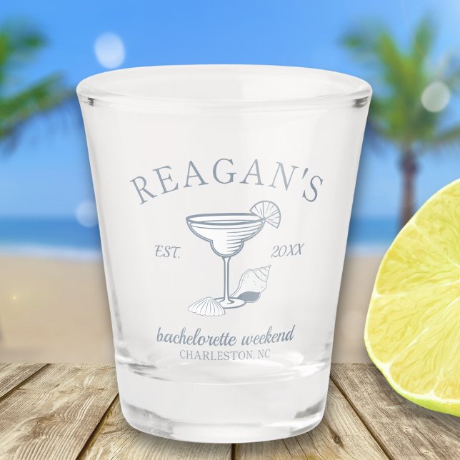 Copo De Shot Festa de Despedida da Noiva "Último Brinde na Cost ("last toast on the coast" custom bachelorette shot glass girls weekend beach trip gift party favor)