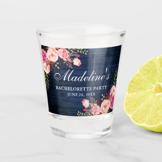 Copo De Shot Festa de Despedida de Solteira em Madeira Azul Flo (Frente)