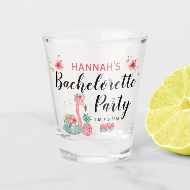 Copo De Shot Festa de Despedida de Solteira Flamingo Brilho Dou (Frente)