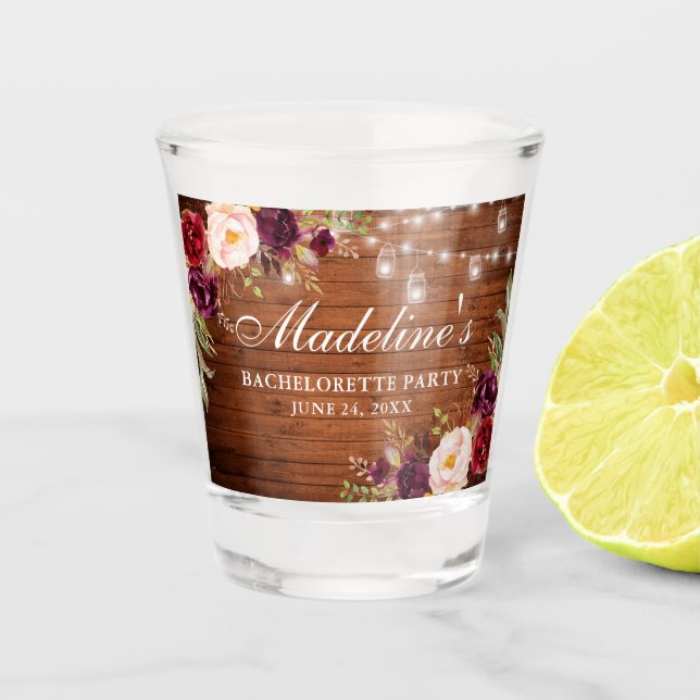 Copo De Shot Festa de solteira Borgonha Floral (Frente)