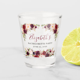 Copo De Shot Festa de solteira Burgundy Watercolor Floral