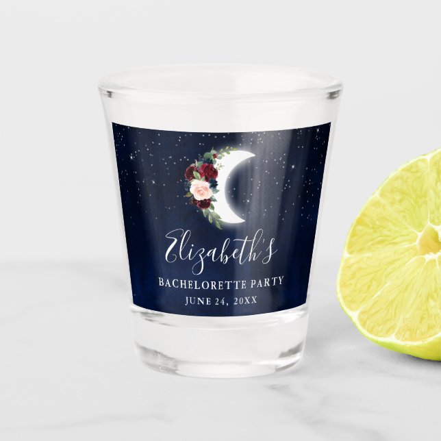 Copo De Shot Festa de solteira Celestial Burgundy Floral (Frente)