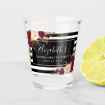 Copo De Shot Festa de Solteira com Listras Florais Borgonha<br><div class="desc">Copo para Shot de Festa de Solteira com Listras Pretas e Brancas e Floral Watercolor Borgonha Marsala</div>