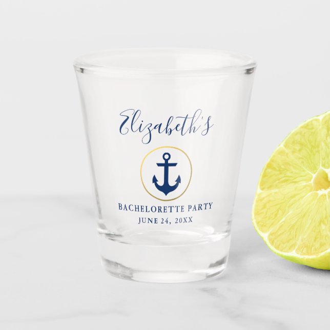 Copo De Shot Festa de solteira Dourada Ancoragem Azul Náutica (Frente)