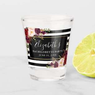 Copo De Shot Festa de Solteira em Floral Burgundy com Listras