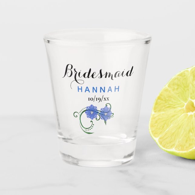 Copo De Shot Festa de solteira Flores Azuis de Casamento de Bri (Frente)
