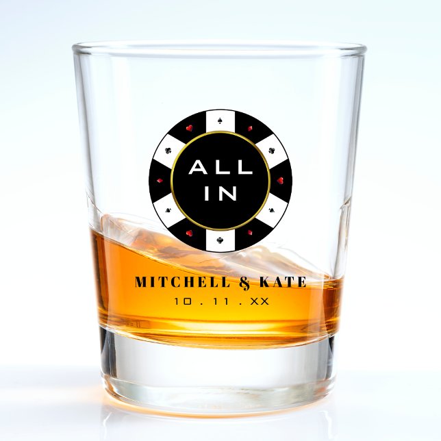 Copo De Shot Ficha de Pôquer Favor de Casamento All In Preto (Poker Chip All In Wedding Favor Black Shot Glass
)