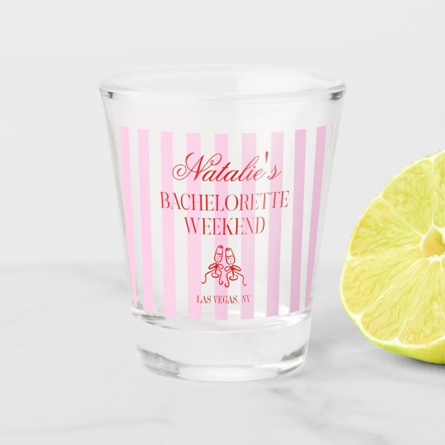 Copo De Shot Fim de Semana de Solteira Listras Rosa Vermelho Fe (Frente)
