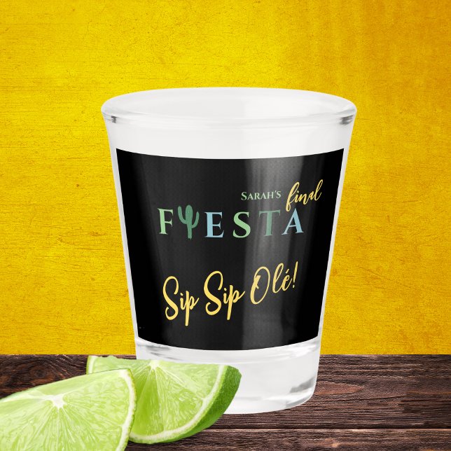 Copo De Shot Final Fiesta Cactus Festa de solteira mexicana (Final fiesta green and yellow mexican bachelorette party sip sip ole shot glass)