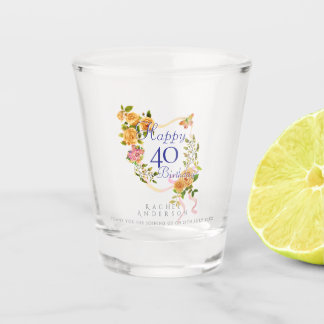 Copo De Shot Fita de Rosa Dourada Aniversário de 40 anos