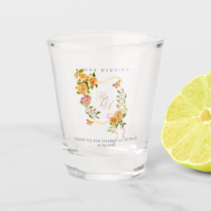Copo De Shot Fita de Rosa Dourada Monograma Casamento