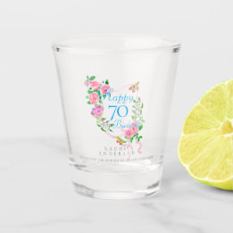 Copo De Shot Fita de Rosa Rosa Aniversário de 70 anos