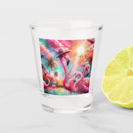 Copo De Shot Flamingos Rosa Tropicais Palmeiras Palmeiras Teais