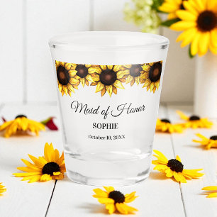 Copo De Shot Flor Branco Amarelo de Sunflower