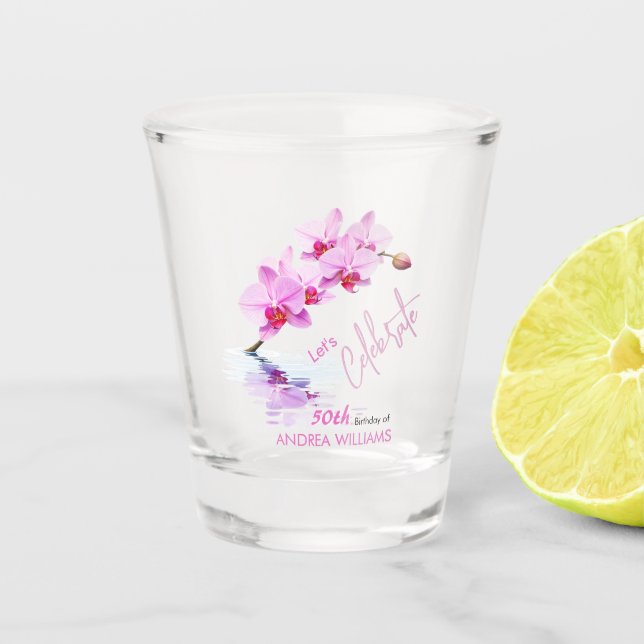 Copo De Shot Flor de Orquídea Selvagem Brilhante 50º Aniversári (Frente)
