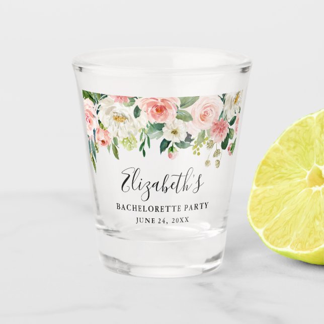 Copo De Shot Floral de Festa de solteira Branco Rosa (Frente)