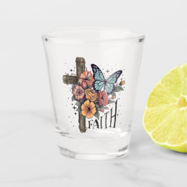 Copo De Shot Floral Faith Cross
