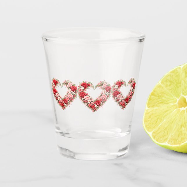 Copo De Shot Floral Heart Pattern Glass (Frente)