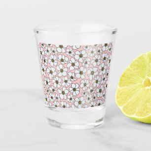 Copo De Shot Flores Brancas e Rosas Modernas