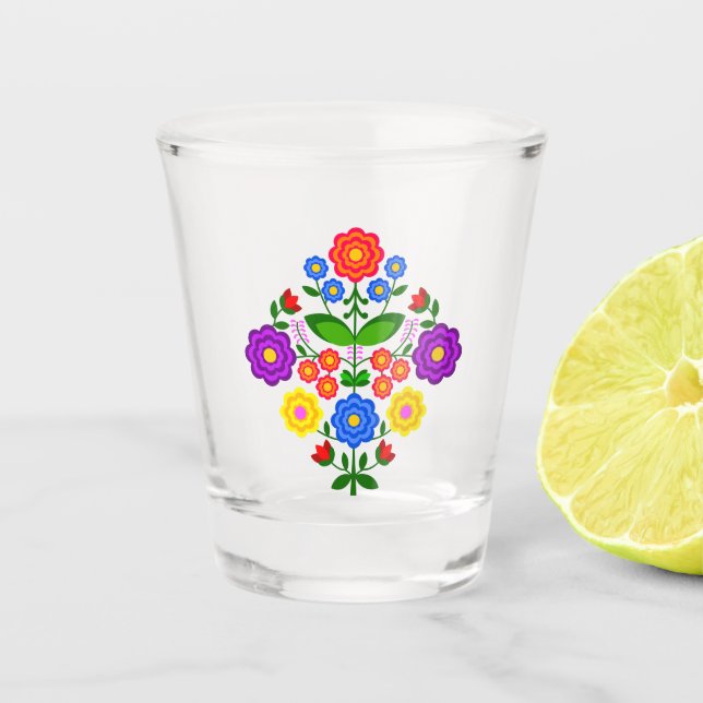 Copo De Shot Flores design poloneses. (Frente)