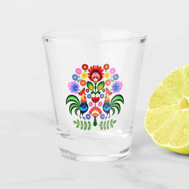 Copo De Shot Flores design poloneses. (Frente)