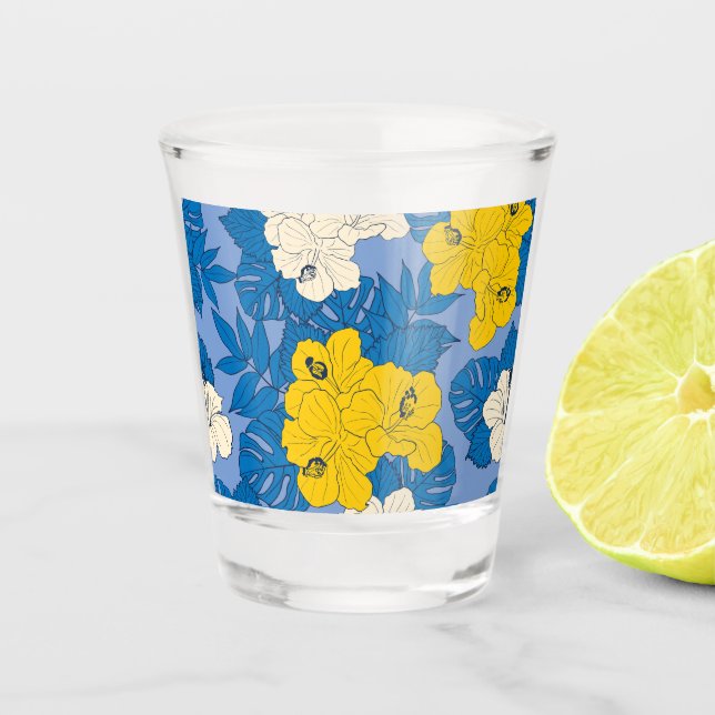 Copo De Shot Flores e folhas de hibisco (Frente)