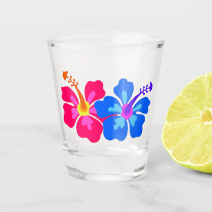 Copo De Shot Flores Hawaianas, de Hibiscus Azul e Rosa