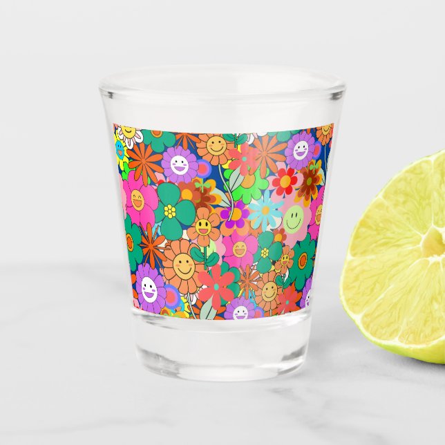 Copo De Shot Flores Retro Groovy Boho Hippie (Frente)
