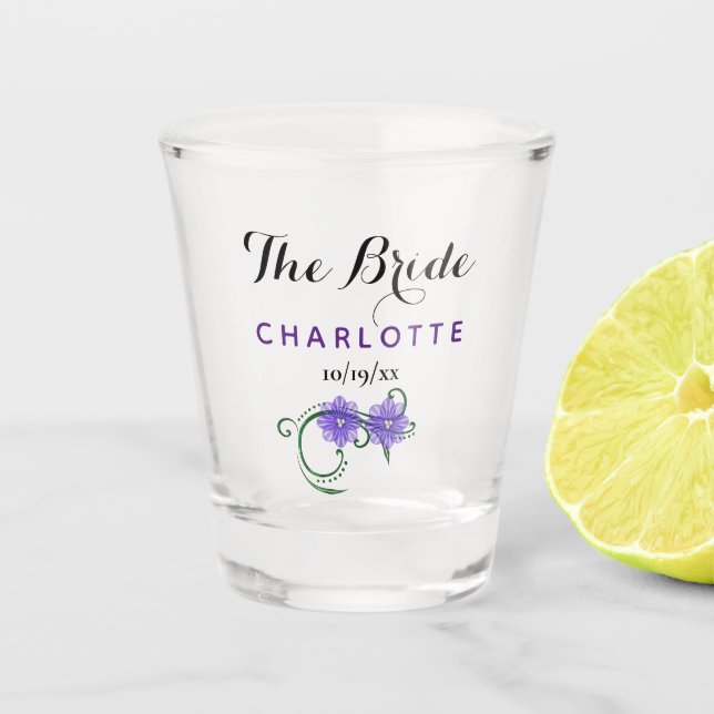 Copo De Shot Flores Roxas festas de solteira De Casamento De No (Frente)