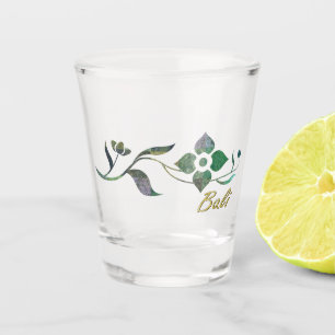 Copo De Shot Flores verdes dos retalhos do Batik
