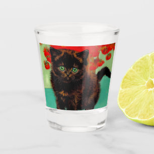 Copo De Shot Flores Vermelhas de Gogh Pretas