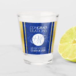 Copo De Shot Folha de Ouro Azul Marble Monograma de Graduação E