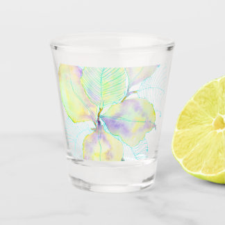Copo De Shot Folhas Botânicas em Aquarela Amarelo Verde Pastel