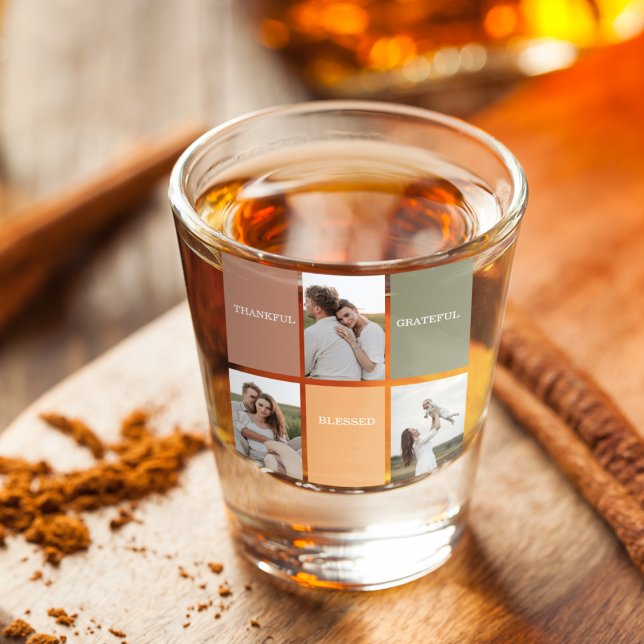 Copo De Shot Foto de Colagem da Família | Agradecido Grateful (Criador carregado)