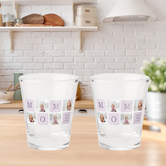 Copo De Shot Foto de Colagem Moderna Melhor Mãe, Presente Roxo (Criador carregado)
