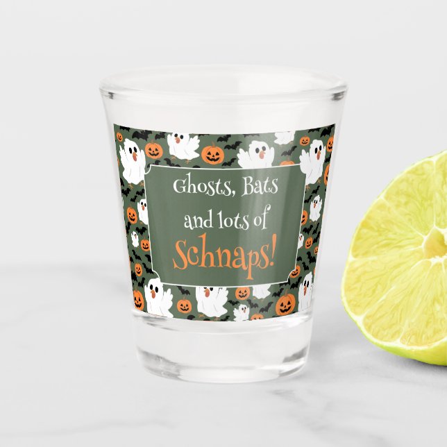 Copo De Shot Frangos Fantasmas Cute Spooky com Pumpkins e Bats (Frente)
