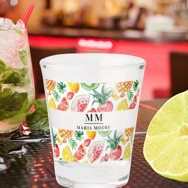 Copo De Shot Frutas abacaxis melões iniciais do monograma nome (Criador carregado)