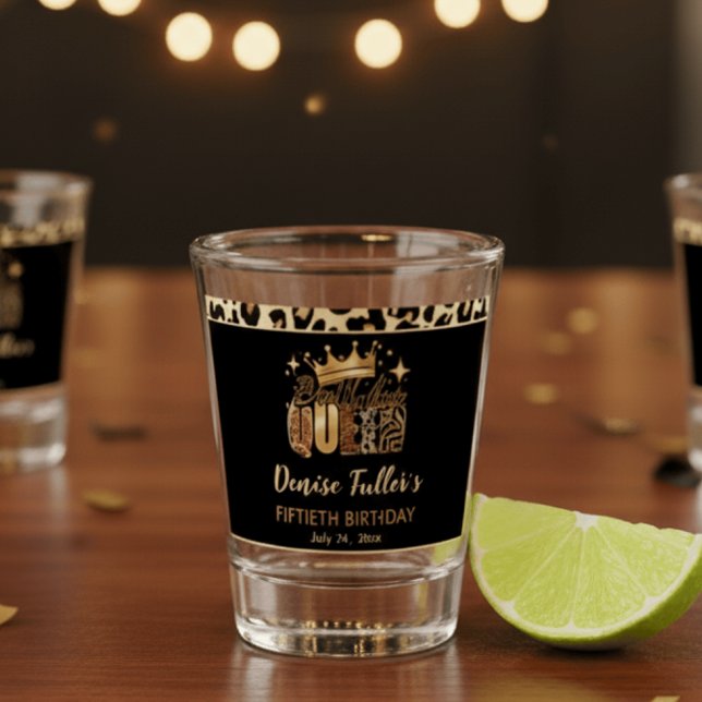 Copo De Shot Fun Leopard Birthday Queen Fifty Birthday (Criador carregado)