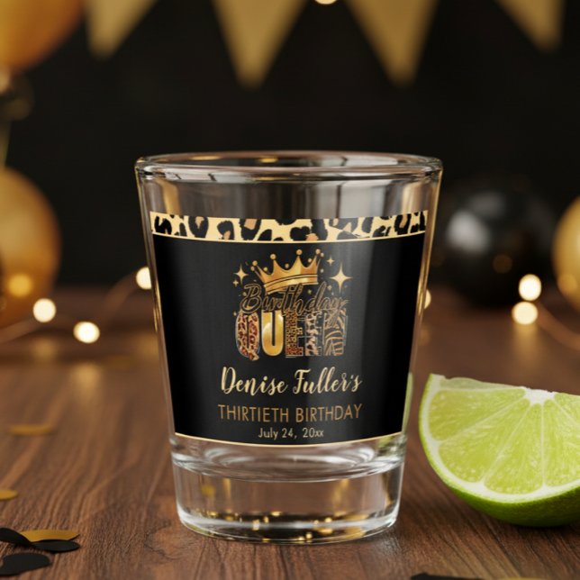 Copo De Shot Fun Leopard Birthday Queen Thirty Birthday (Criador carregado)