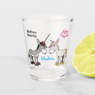 Copo De Shot Funny Donkey Unicorn Antes e Depois