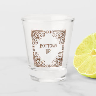 Copo De Shot Funny Drinking Themed Bottoms Up! Lotus Art Border
