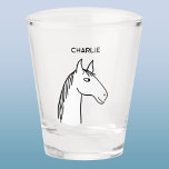 Copo De Shot Funny Horse Personalizado<br><div class="desc">Um design de desenho animado engraçado para aqueles que amam animais,  cavalos e equitação. Altere o nome para personalizar.</div>