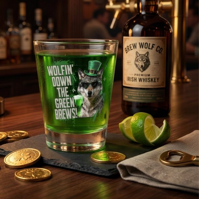 Copo De Shot Funny St. Patrick’s Day Wolf Irish Party Favor (Criador carregado)