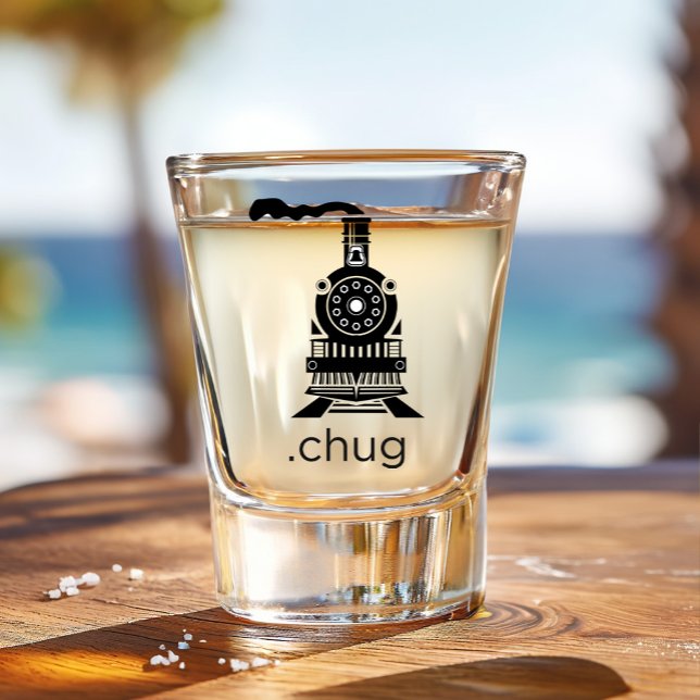 Copo De Shot Funny Train Chug Choo Choo Choo (A funny train shot glass with the word chug from the Cheeky Sippers collection.)