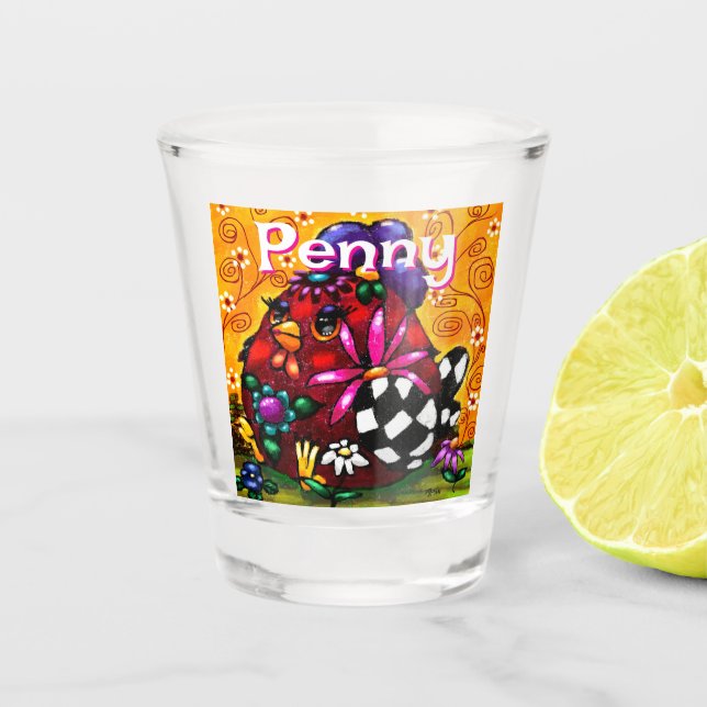 Copo De Shot Galinha Floral Chunky Chunky Branca Personalizada (Frente)