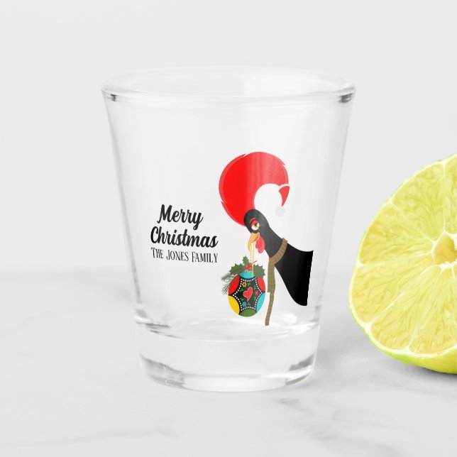 Copo De Shot Galo Português Holly no Natal (Frente)