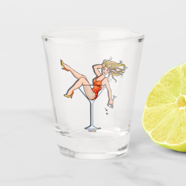 COPO DE SHOT GAROTA DE VIDRO MARTINI VERMELHA (Frente)