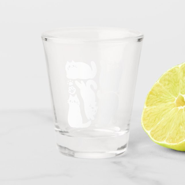Copo De Shot Gatinhos Brancos Silhuettes - Design de Felinos Co (Frente)